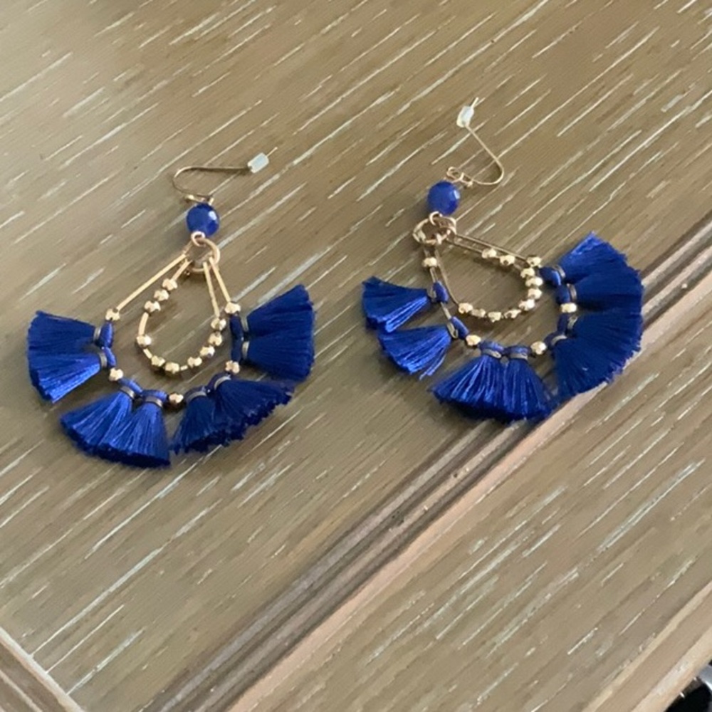Elegant Blue and Gold Tassel Earrings